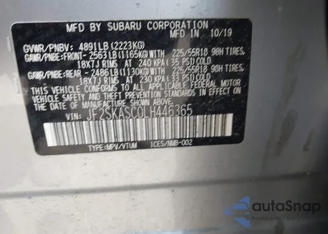 2020 Subaru Forester Limited z USA, uszkodzony, nr VIN JF2SKASC0LH446365